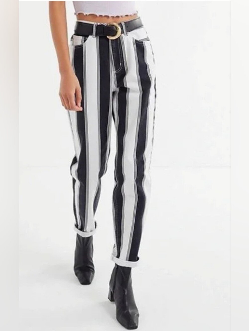 BDG High-Waisted Mom Jeans Black & White Vertical Stripe Jeans